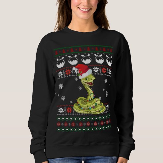 Niedlich Snake Ugly Sweater Christmas Light Pajama Sweatshirt (Vorderseite)