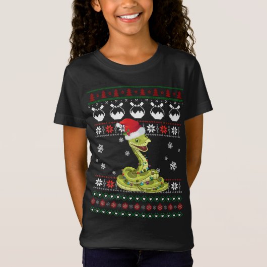 Niedlich Snake Ugly Sweater Christmas Light Pajama T-Shirt (Vorderseite)