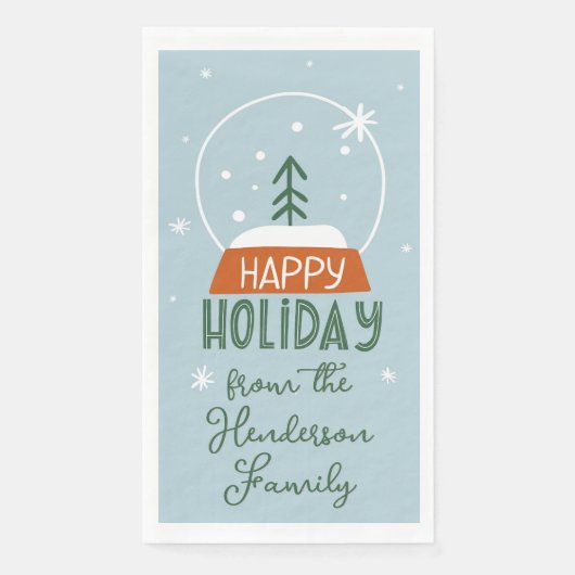 Niedlich Snow Globe Happy Holiday Light Blue Serviette (Vorderseite)