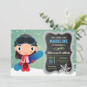 Niedlich Snowboard Girl Geburtstagsparty Einladung (Stehend Vorderseite)