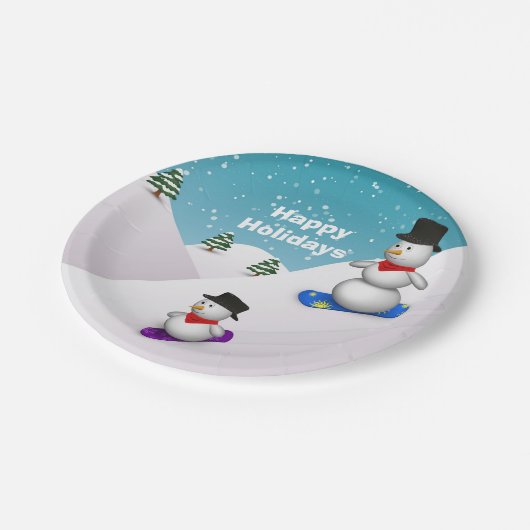 Niedlich Snowboarden Pappteller (Schrägansicht)