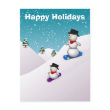 Niedlich Snowboarden Snowmen Happy Holiday Postkar