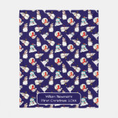 Niedlich Snowman Baby's First Christmas Name Navy Fleecedecke (Vorderseite)