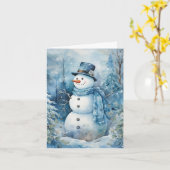Niedlich Snowman Blue Hat & Scarf Blume Bäume Leer Karte (Gelbe Blume)