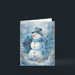 Niedlich Snowman Blue Hat & Scarf Blume Bäume Leer Karte<br><div class="desc">Schneemann in blauer Hut und Schal in einem Wald,  der diesen kalten Wintertag genießt.</div>