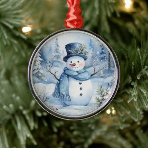 Niedlich Snowman Blue Hat und Scarf Blume Ornament Aus Metall