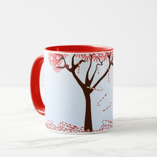 Niedlich Snowman Candy Cane Tree Tasse (Vorderseite Links)