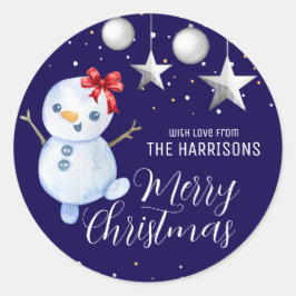 Niedlich Snowman Christmas Baubles Navy Blue Runder Aufkleber