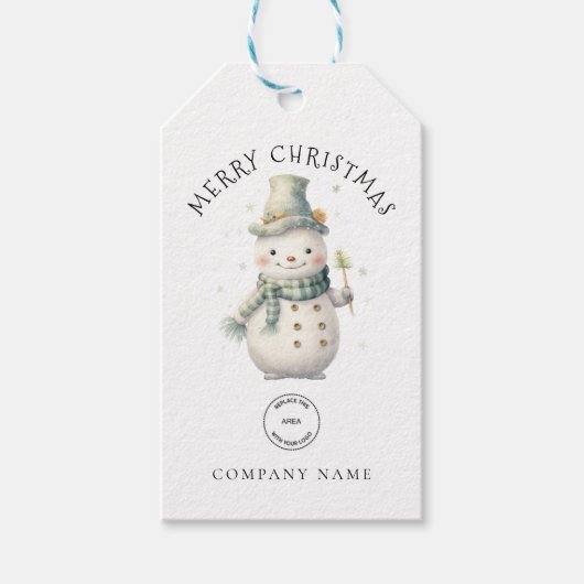 Niedlich Snowman Company Name Logo Frohe Weihnacht Geschenkanhänger (Vorderseite)