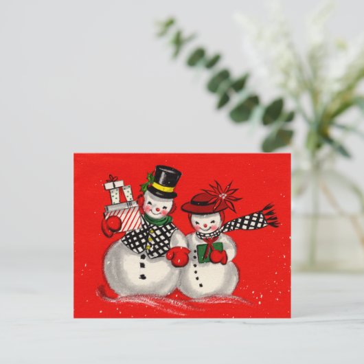 Niedlich Snowman Couple Feiertagspostkarte (Stehend Vorderseite)