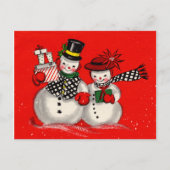 Niedlich Snowman Couple Feiertagspostkarte (Vorderseite)