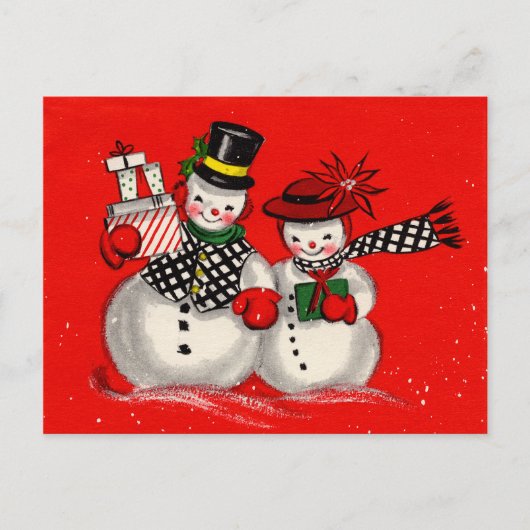 Niedlich Snowman Couple Feiertagspostkarte (Vorderseite)