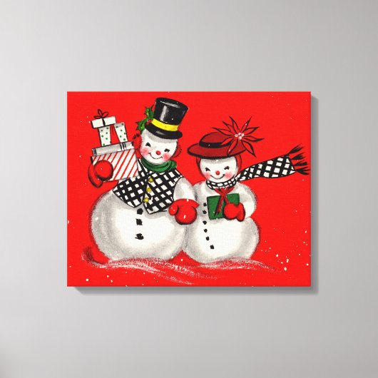 Niedlich Snowman Couple Leinwanddruck (Vorderseite)
