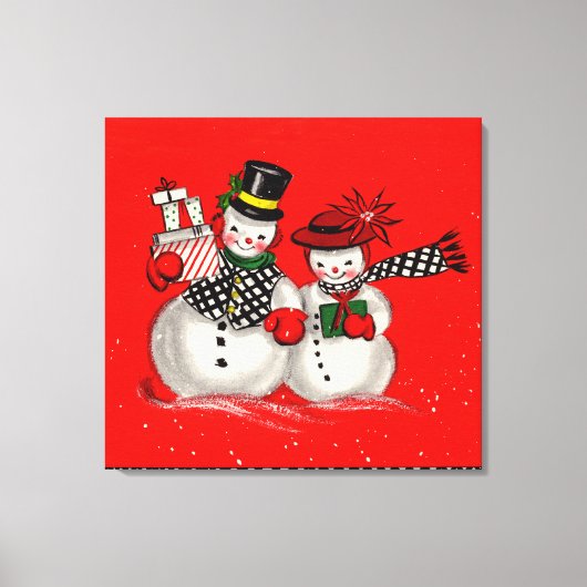 Niedlich Snowman Couple Leinwanddruck (Vorderseite)