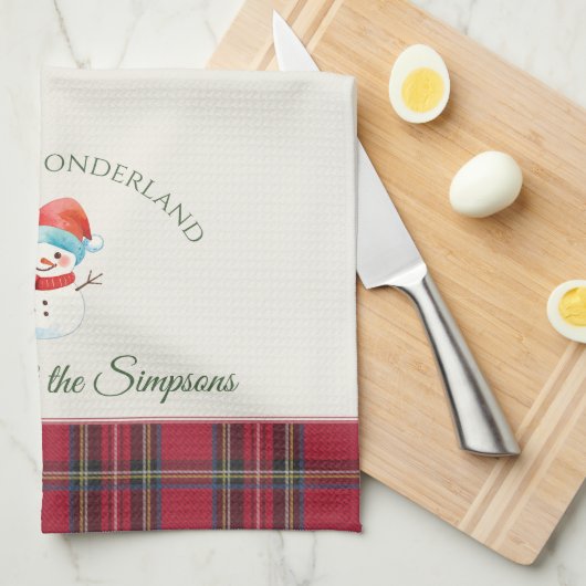 Niedlich Snowman Custom Name Weihnachten Geschirrtuch (Viertel Falte)