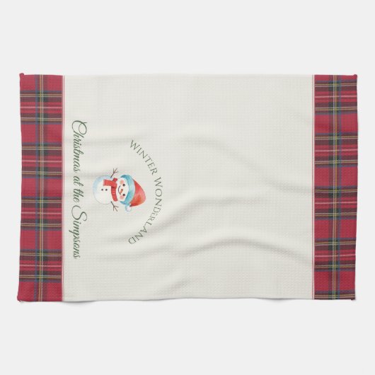 Niedlich Snowman Custom Name Weihnachten Geschirrtuch (Horizontal)
