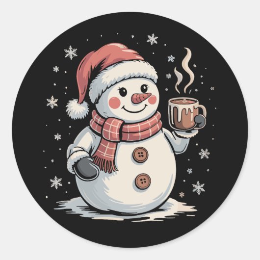 Niedlich Snowman Drink Kaffee Winter Snowflake Wei Runder Aufkleber (Vorderseite)
