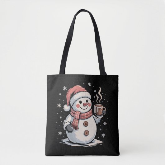 Niedlich Snowman Drink Kaffee Winter Snowflake Wei Tasche (Vorderseite)