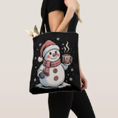 Niedlich Snowman Drink Kaffee Winter Snowflake Wei Tasche (Von Nahem)