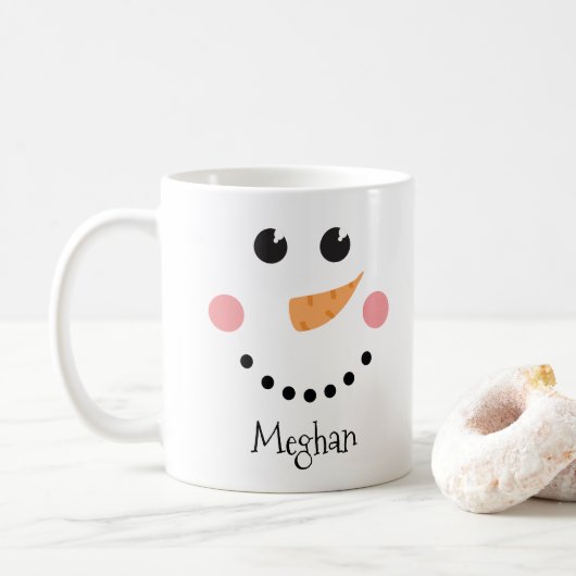 Niedlich Snowman Face - individuelle Name Kaffeetasse (Mit Donut)