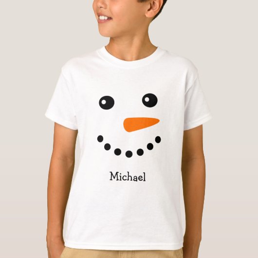 Niedlich Snowman Face Personalisiert Name T - Shir T-Shirt (Vorderseite)