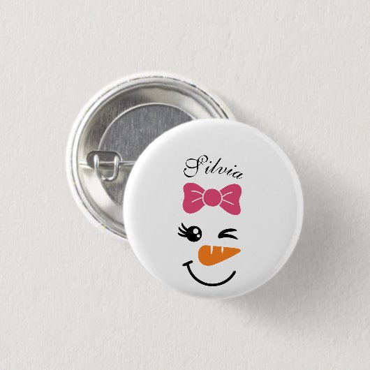 Niedlich Snowman Face Weihnachten Button (Vorne & Hinten)