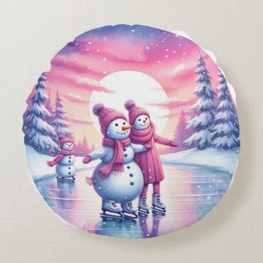 Niedlich Snowman-Familienweihnachtskissen Rundes Kissen (Vorderseite)