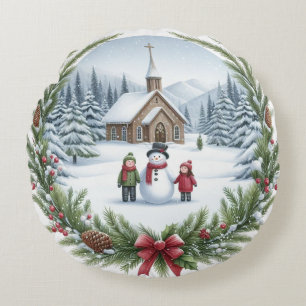 Niedlich Snowman-Familienweihnachtskissen Rundes Kissen