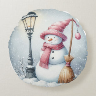Niedlich Snowman-Familienweihnachtskissen Rundes Kissen