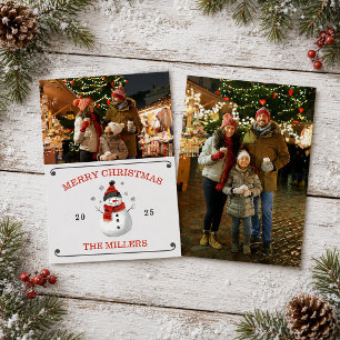 Niedlich Snowman Foto Weihnachtskarte Einladung