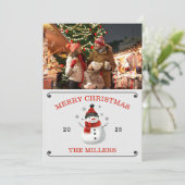 Niedlich Snowman Foto Weihnachtskarte Einladung (Stehend Vorderseite)