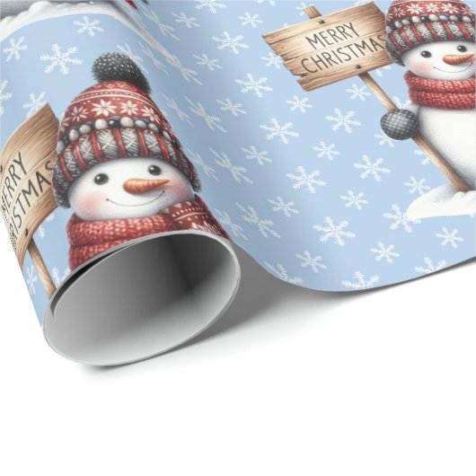Niedlich Snowman Frohe Weihnachten Schneeflocken R Geschenkpapier (Rolleneckpunkt)