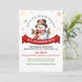 Niedlich Snowman Gold Snowflakes Weihnachts-Party Einladung (Stehend Vorderseite)