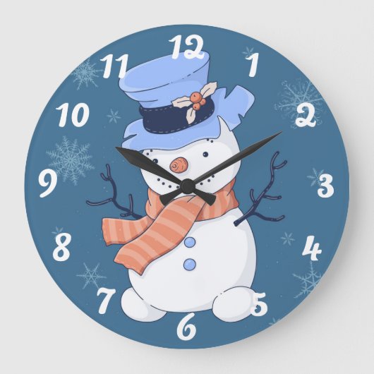 Niedlich Snowman Große Wanduhr (Vorderseite)