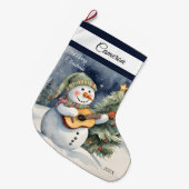 Niedlich Snowman Guitar Großer Weihnachtsstrumpf (Vorderansicht (hängend))