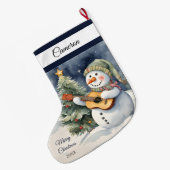 Niedlich Snowman Guitar Großer Weihnachtsstrumpf (Rückseite (Hängend))