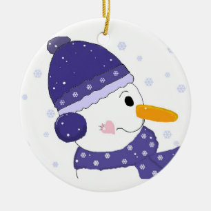 Niedlich Snowman in Blue Hat und Scarf Keramikornament