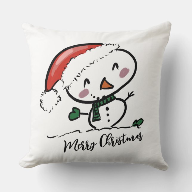 Niedlich Snowman in Santas Hat Kissen (Vorderseite)