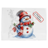 Niedlich Snowman Individuelle Name Tag Weihnachtss Große Geschenktüte (Rückseite)