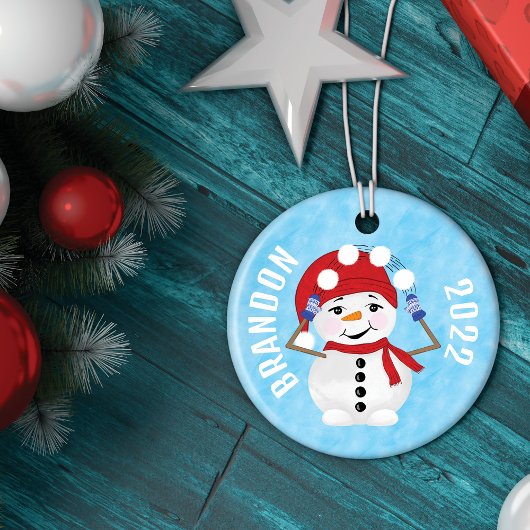 Niedlich Snowman Juggling Snowballs Weihnachten Keramik Ornament