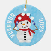Niedlich Snowman Juggling Snowballs Weihnachten Keramik Ornament (Vorne)