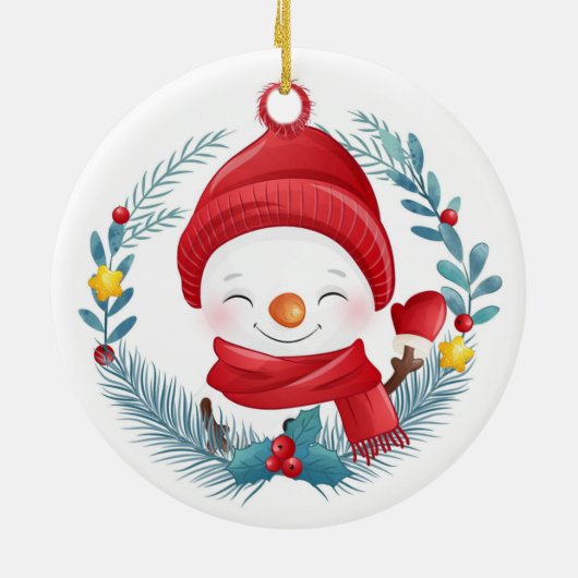 Niedlich Snowman Keramik Ornament (Hinten)