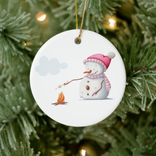Niedlich Snowman Marshmallows Winter Keramik Ornament (Baum)
