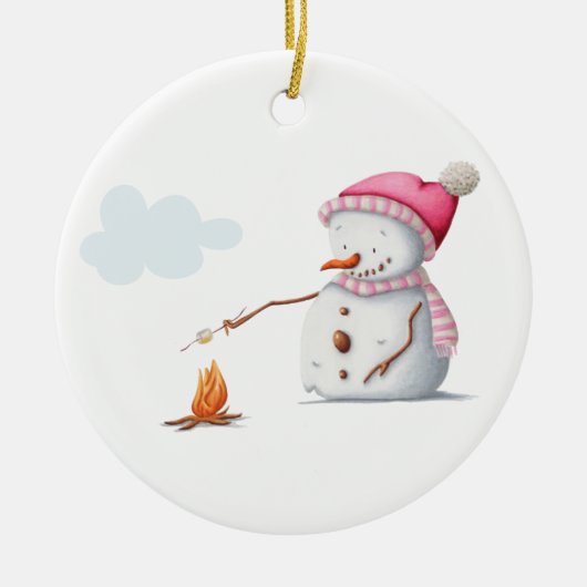Niedlich Snowman Marshmallows Winter Keramik Ornament (Vorne)