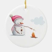 Niedlich Snowman Marshmallows Winter Keramik Ornament (Hinten)