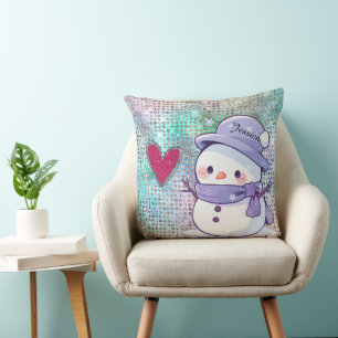 Niedlich Snowman Pastel Pattern Herz Kissen