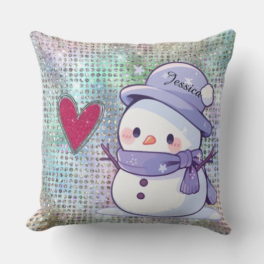 Niedlich Snowman Pastel Pattern Herz Kissen (Vorderseite)
