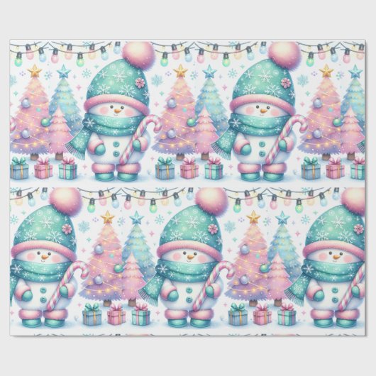 Niedlich Snowman Pastel Weihnachten Große Größe Geschenkpapier (Flach)