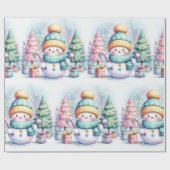 Niedlich Snowman Pastel Weihnachten Große Größe Geschenkpapier (Flach)