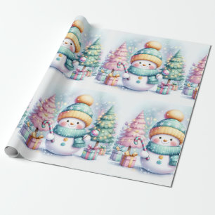 Niedlich Snowman Pastel Weihnachten Große Größe Geschenkpapier